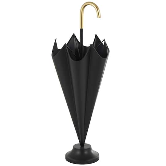 Black Metal Umbrella Stand with Gold Handle